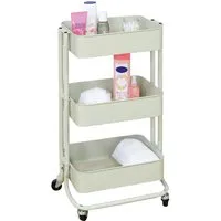 3 Tier Storage Trolley - Sage Green, Iron