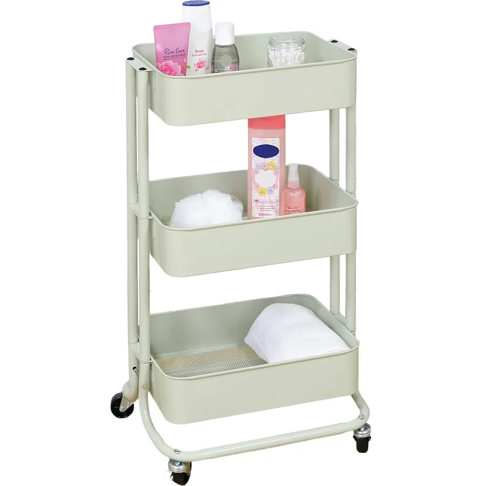 3 Tier Storage Trolley - Sage Green, Iron