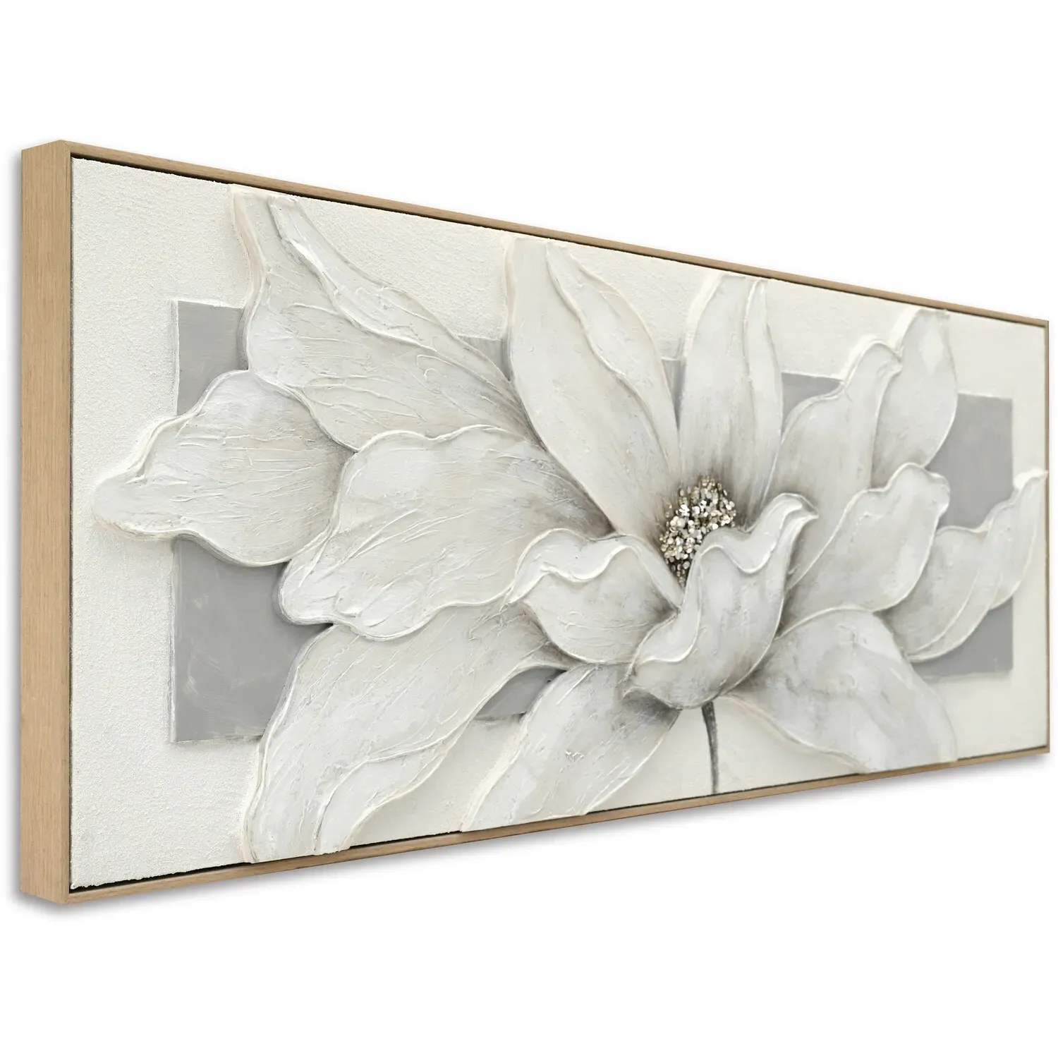 3D Embellished Flower Canvas - White, Grey