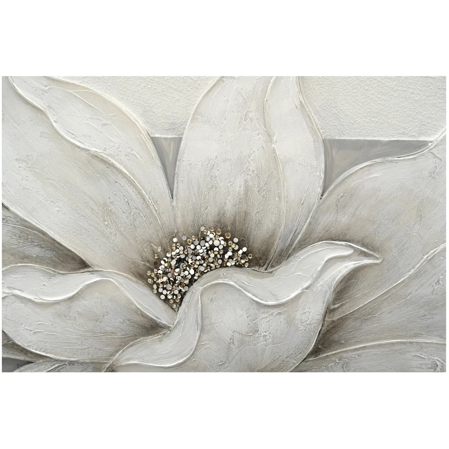 3D Embellished Flower Canvas - White, Grey