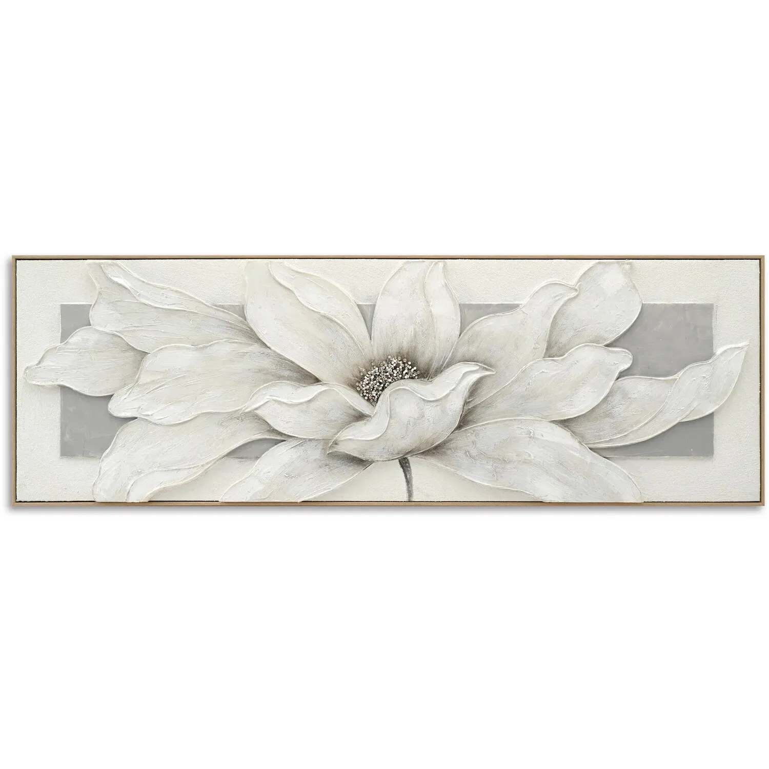 3D Embellished Flower Canvas - White, Grey