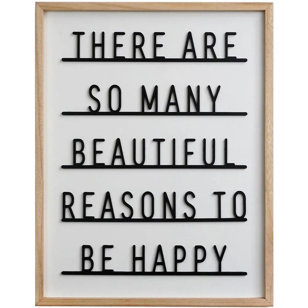 3D Reasons To Be Happy Framed Wall Plaque - White