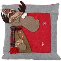 3D Reindeer Cushion with Hat and Scarf - Red