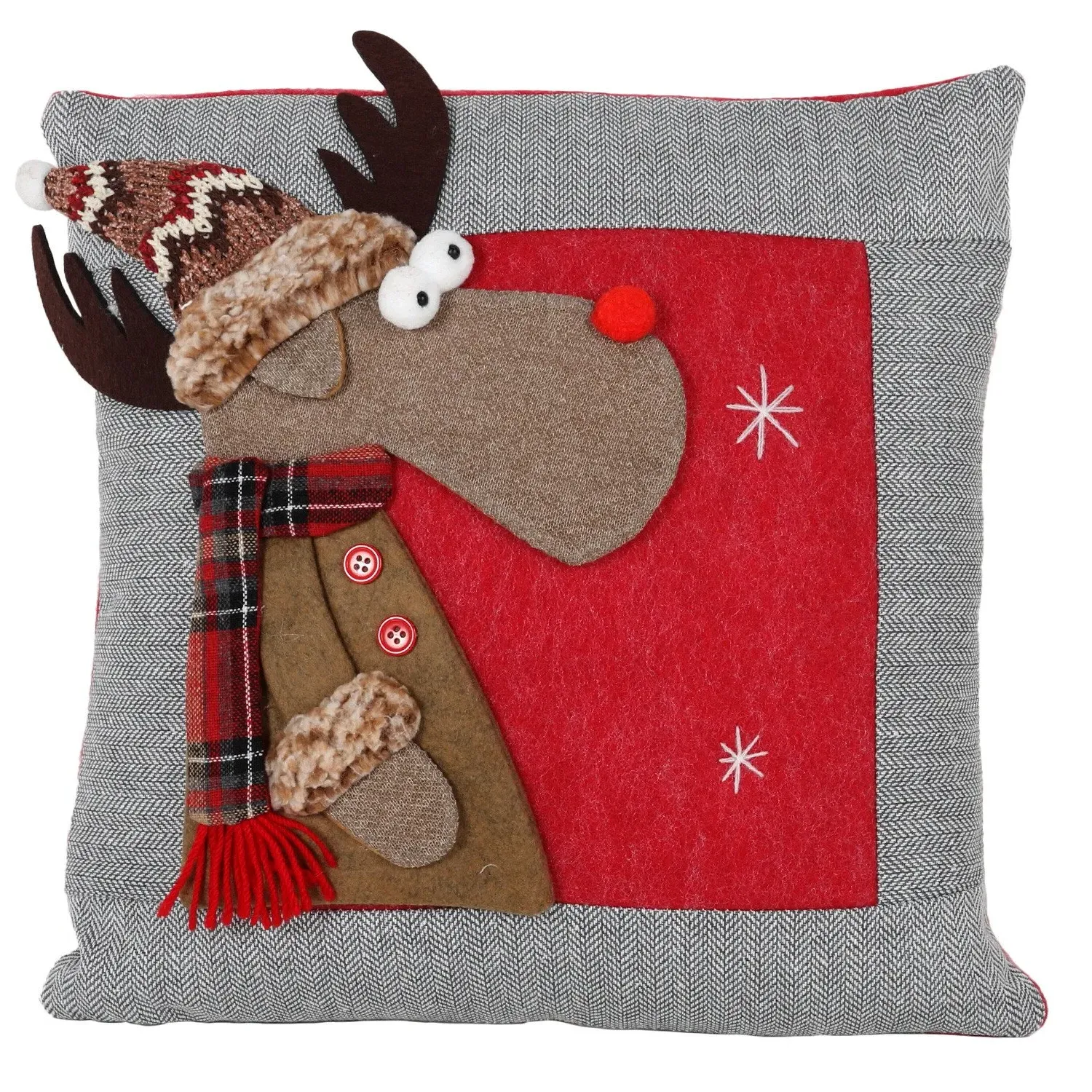 3D Reindeer Cushion with Hat and Scarf - Red image