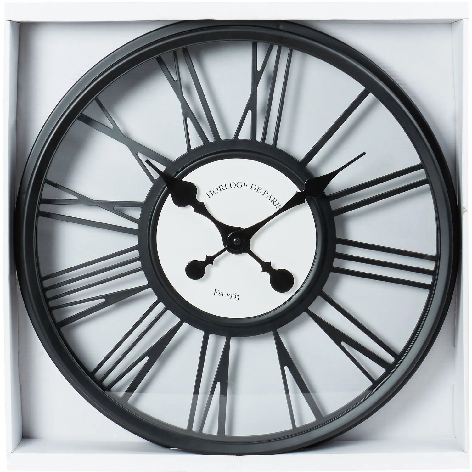 3D Round Wall Clock 45cm - Black