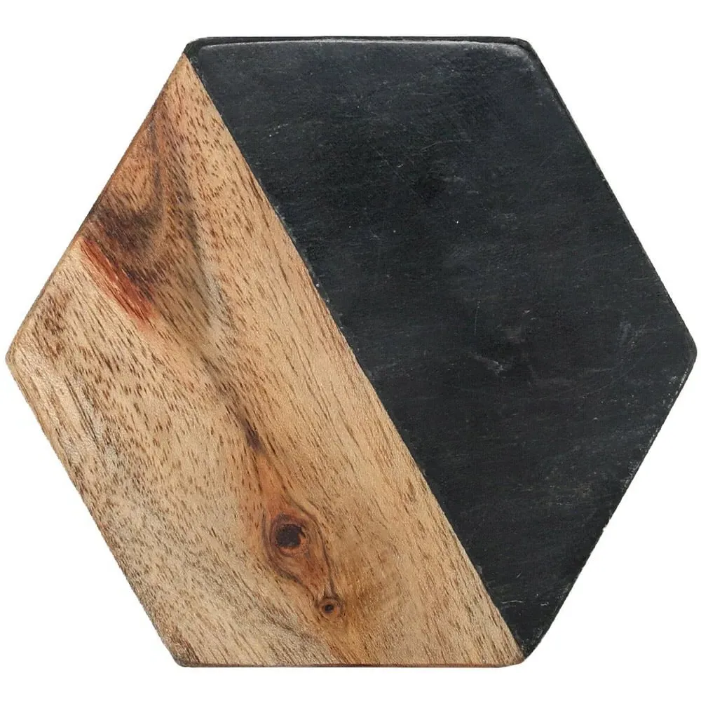 4 Pack Hexagon Coasters - Black, Marble and Acacia image