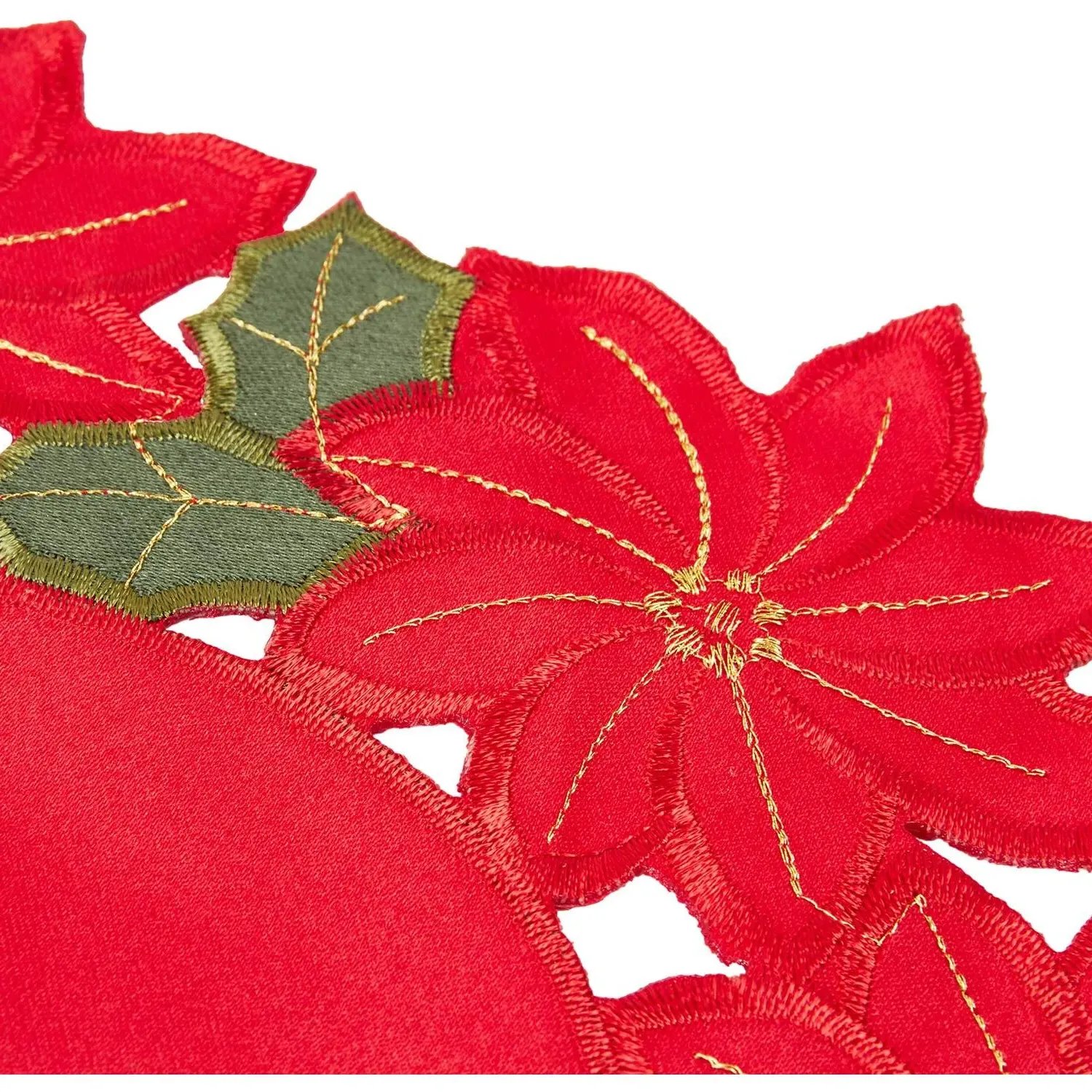 4 Piece Embroidered Poinsettia Placemats - Red