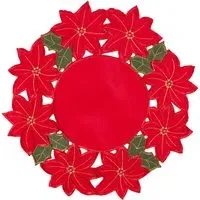 4 Piece Embroidered Poinsettia Placemats - Red
