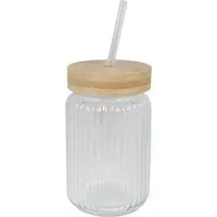 450ml Drinking Jar with Bamboo Lid - Clear, Glass