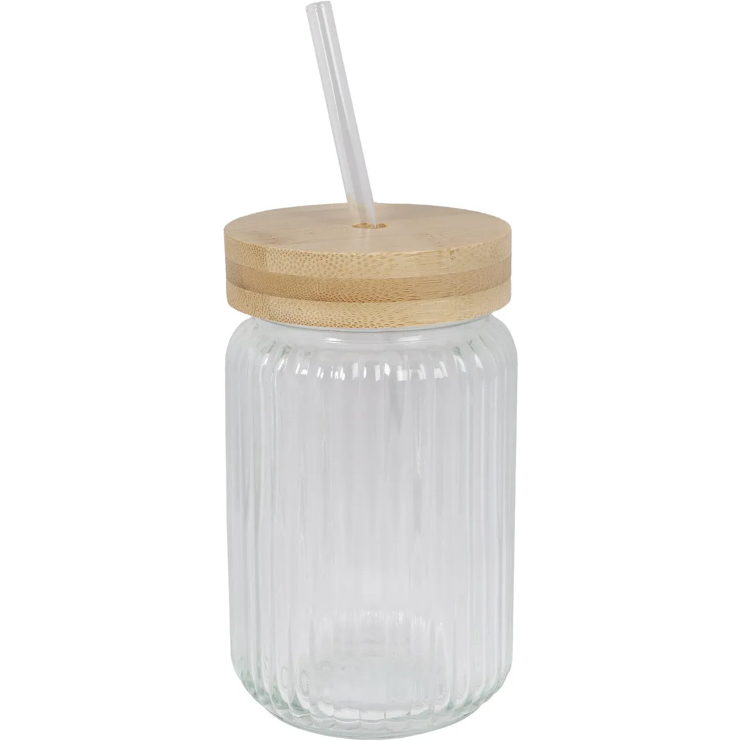 450ml Drinking Jar with Bamboo Lid - Clear, Glass