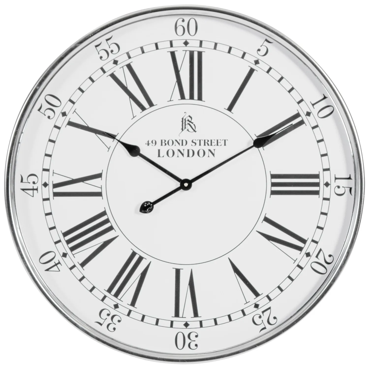 49 Bond Street London Round Wall Clock - Silver