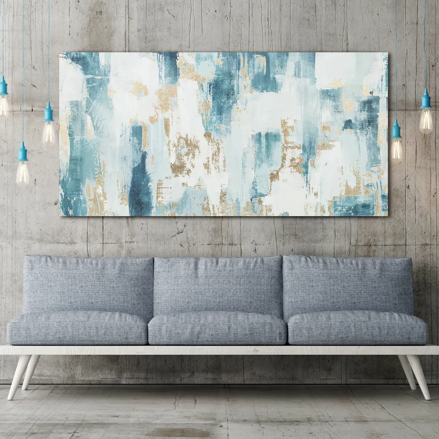 Abstract Canvas Wall Art - Blue, Gold Foil