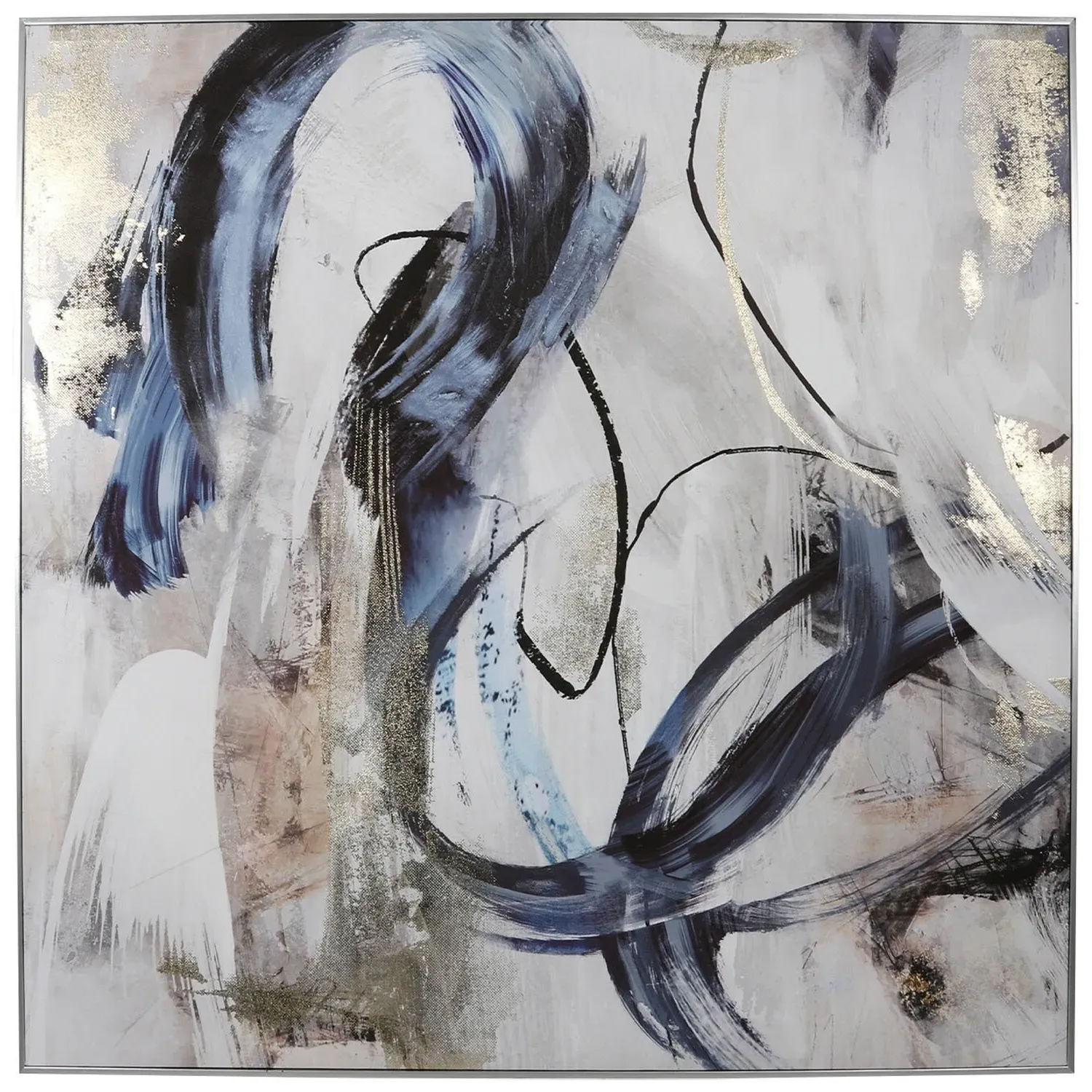 Abstract Framed Canvas with Gold Foiling - Dark Tones