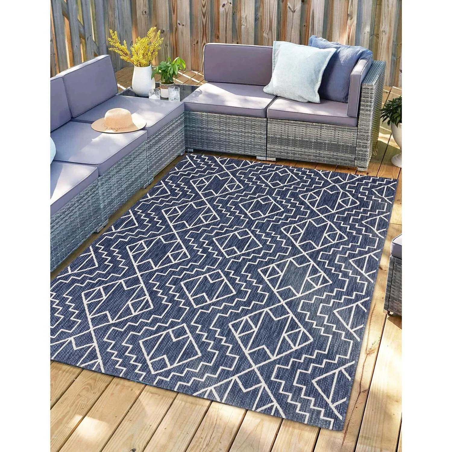 Abstract Indoor Outdoor Rug 160cm - Navy