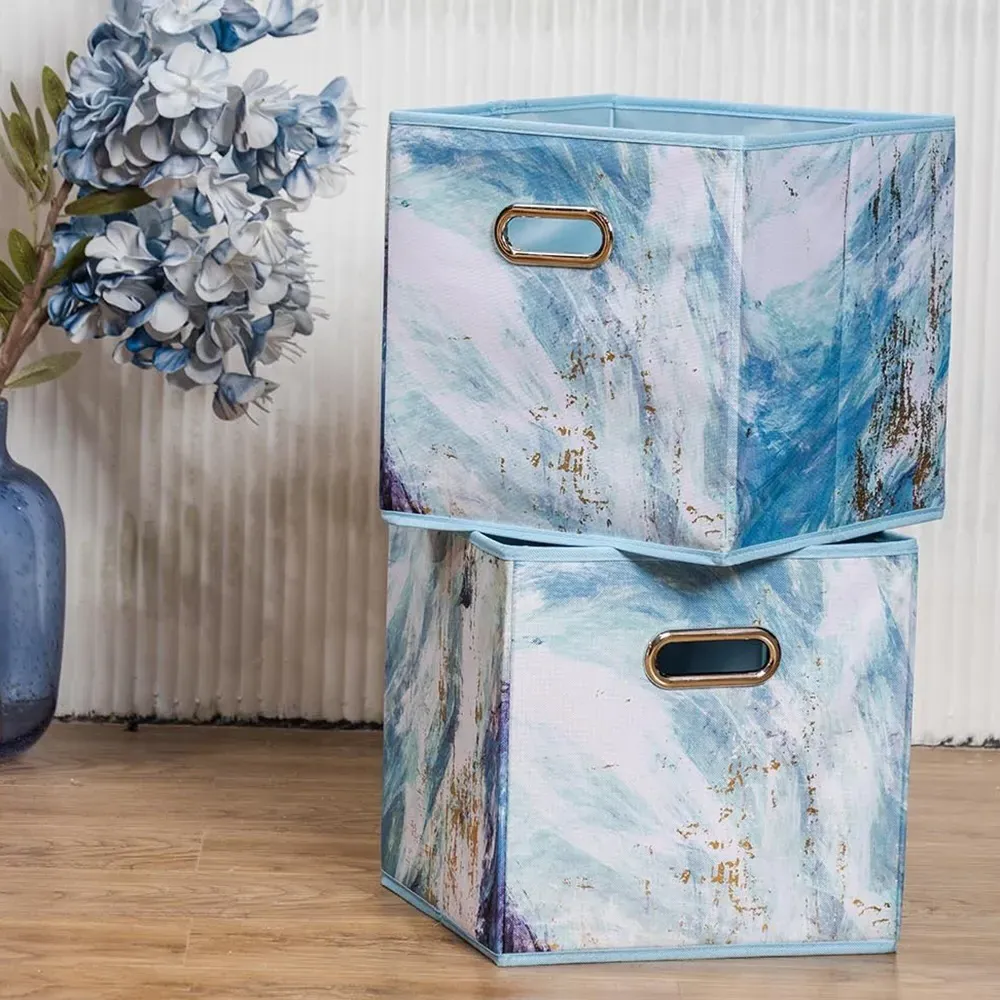 Abstract Wave Storage Cube Basket - Blue