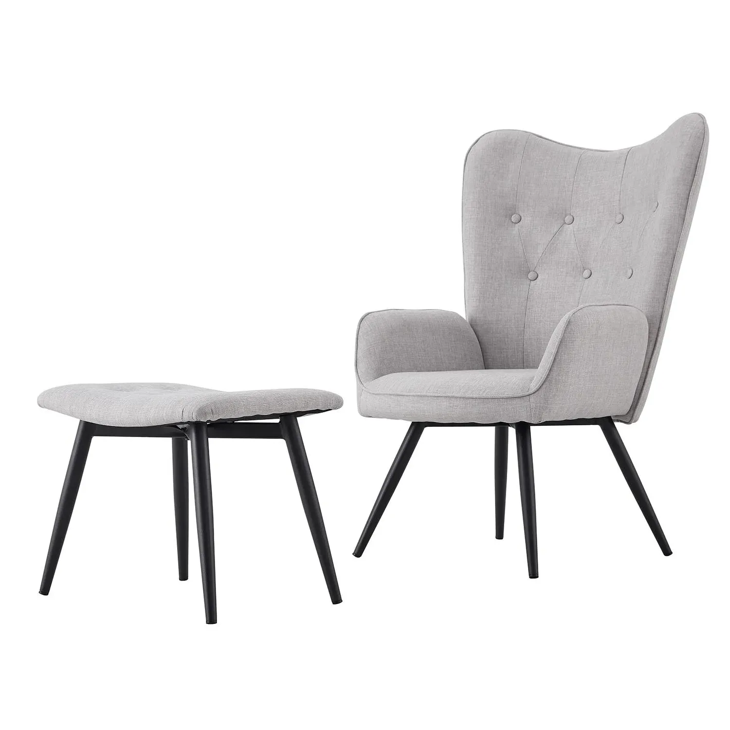 Accent Chair with Footstool - Grey, Linen