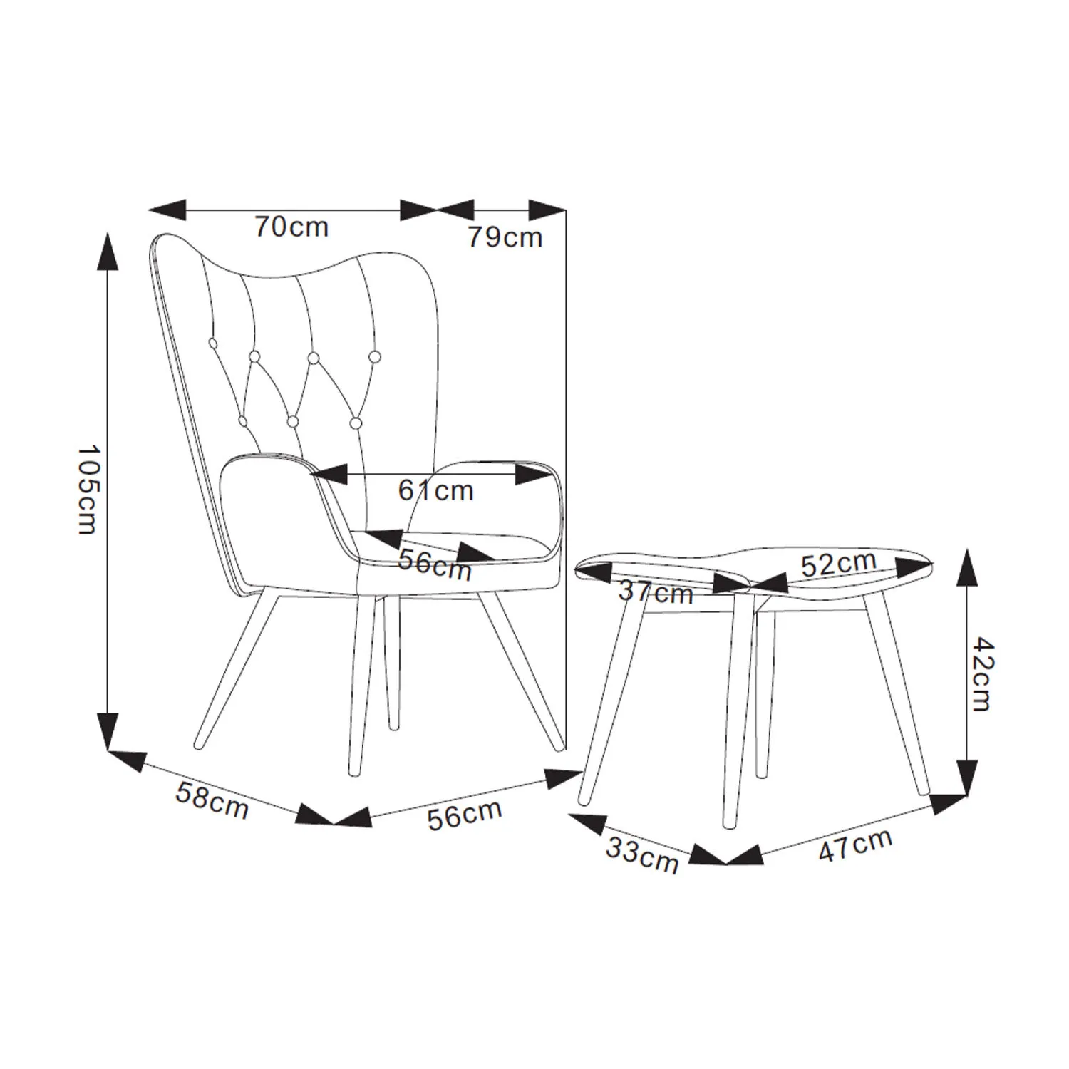 Accent Chair with Footstool - Grey, Linen