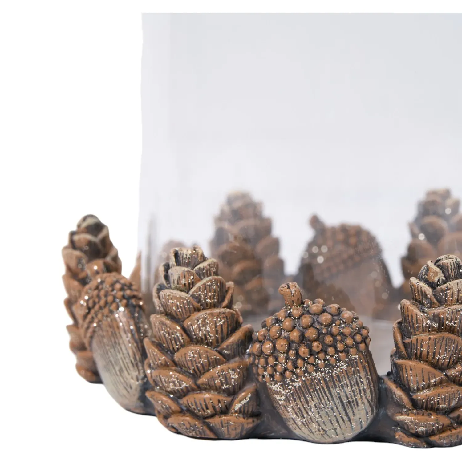 Acorn and Pinecone Hurricane Lantern - Brown