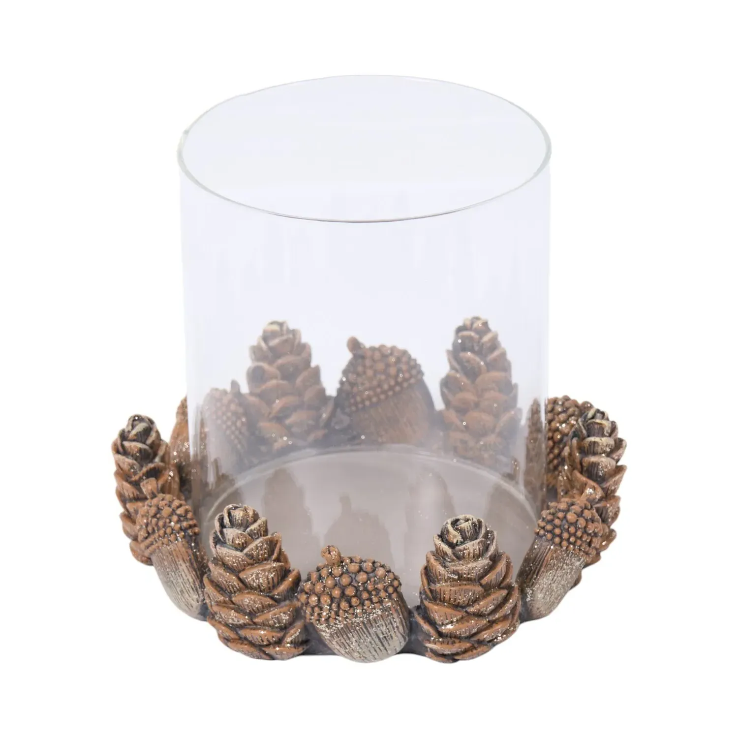 Acorn and Pinecone Hurricane Lantern - Brown