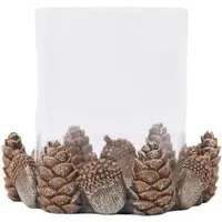 Acorn and Pinecone Hurricane Lantern - Brown