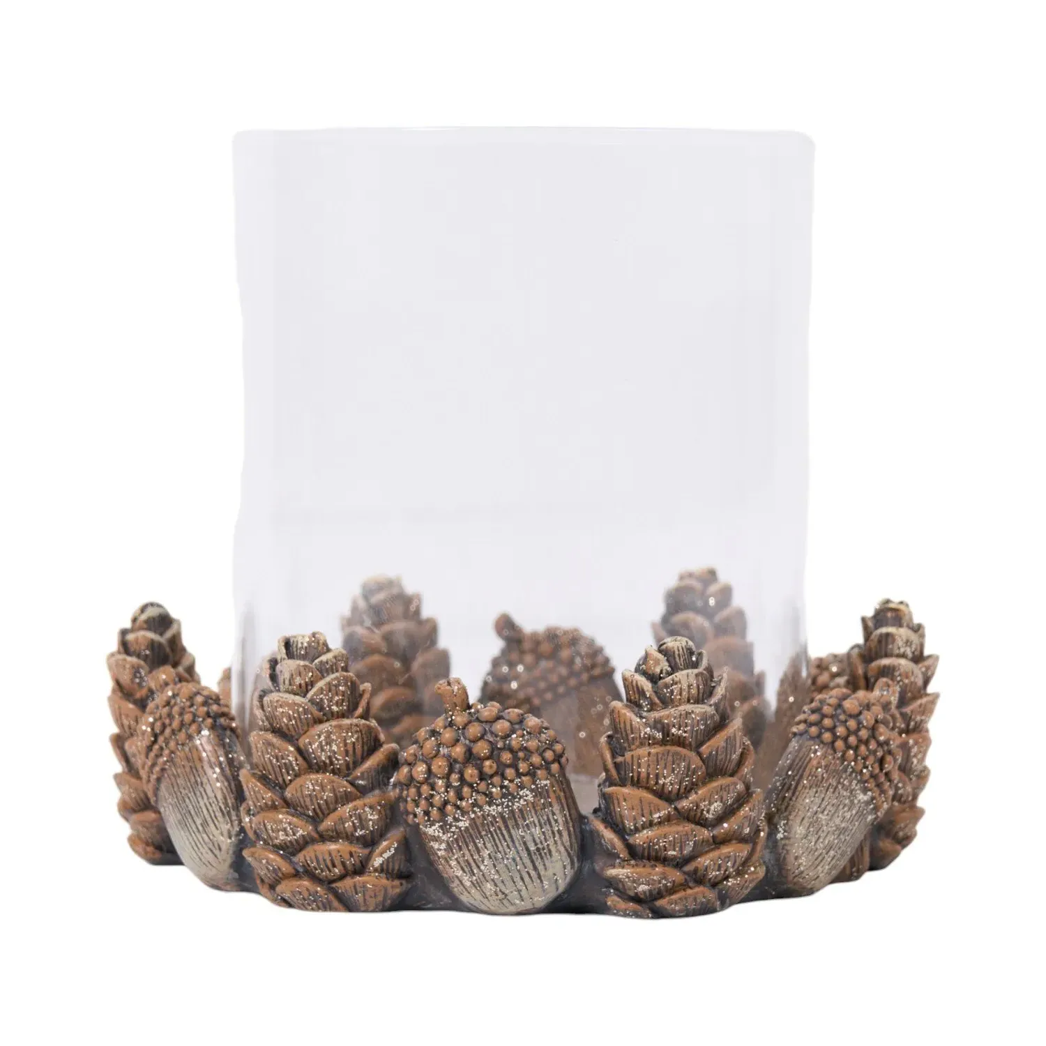 Acorn and Pinecone Hurricane Lantern - Brown image