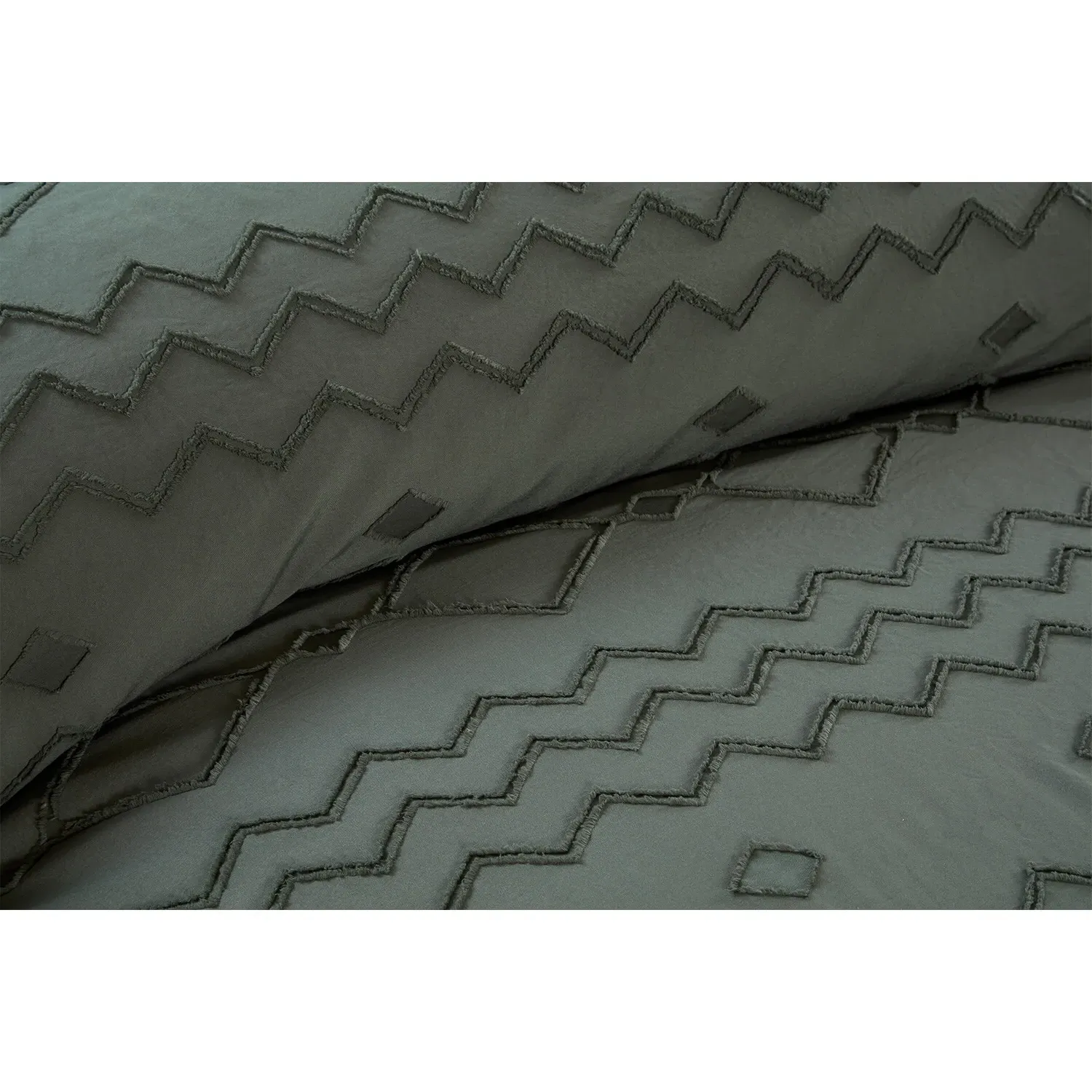 Adah Tufted Geo Double Duvet Cover Set - Green