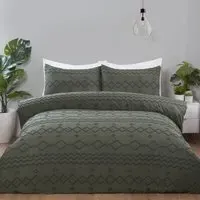 Adah Tufted Geo Double Duvet Cover Set - Green