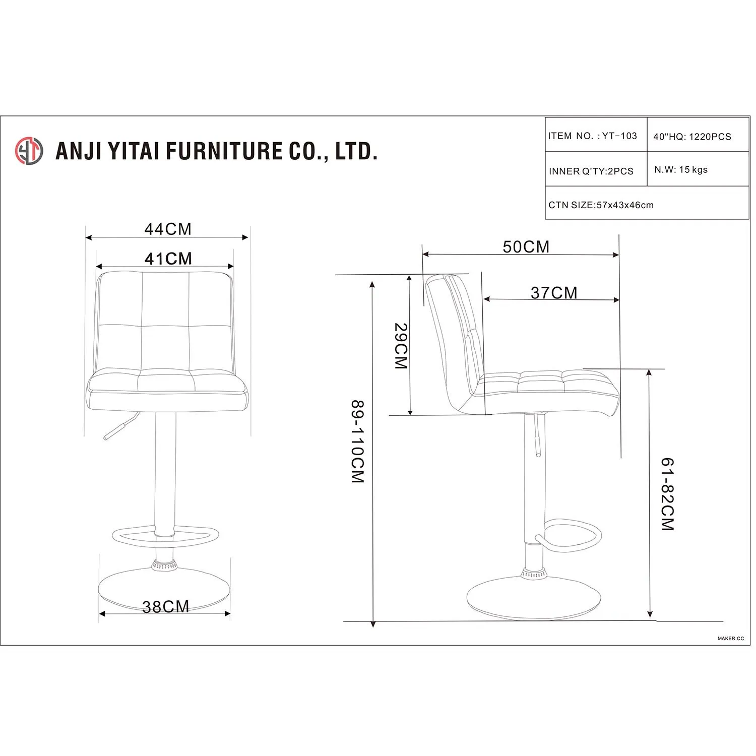 Alana Bar Stool Set of 2 with Adjustable Height - Grey, Linen