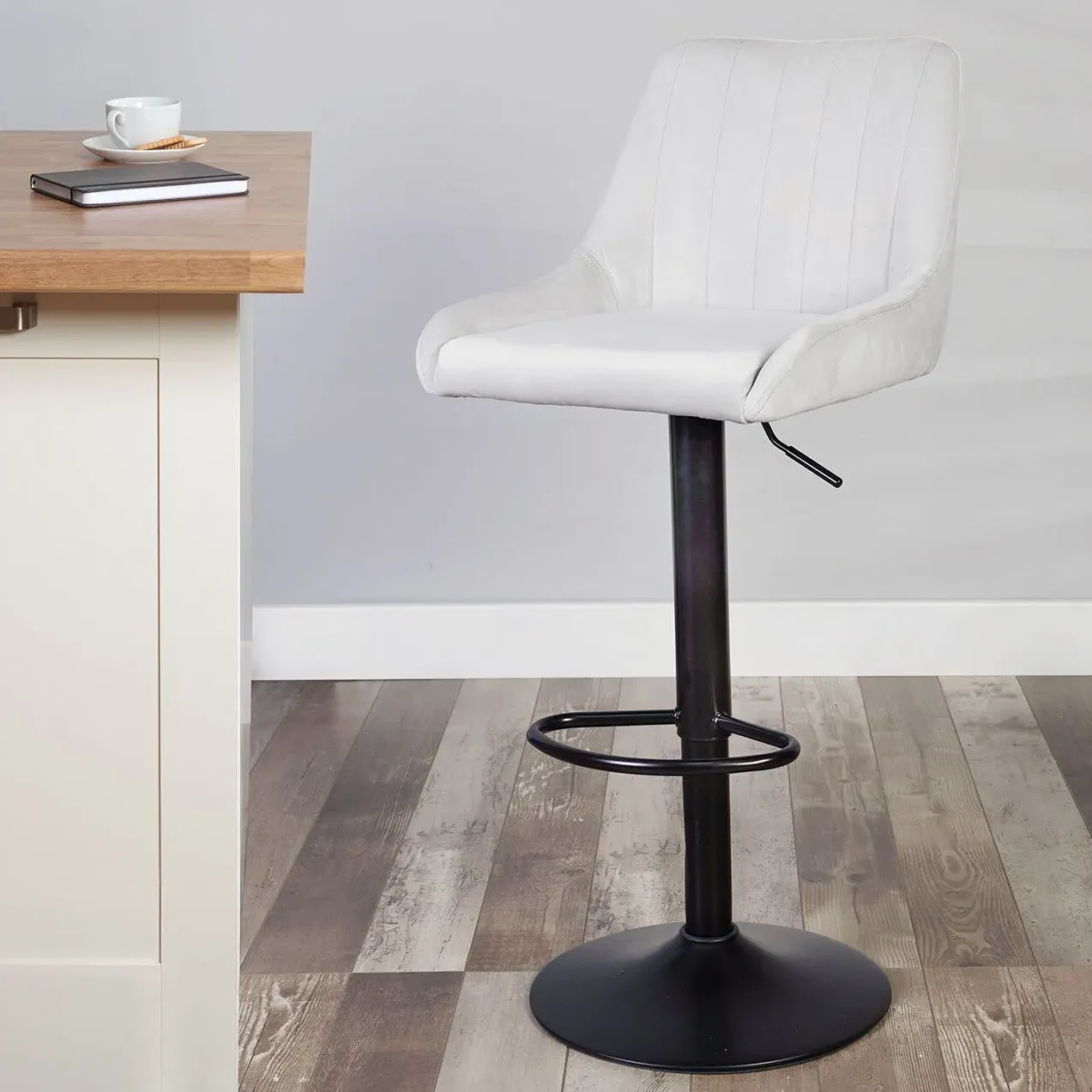 Alexis Velvet Bar Stool with Footrest - Grey image