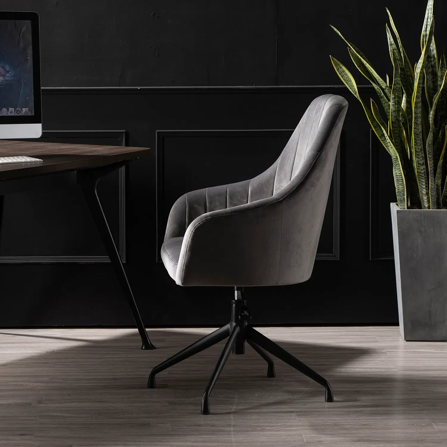 Alexis Velvet Chair with Gas Lift - Grey