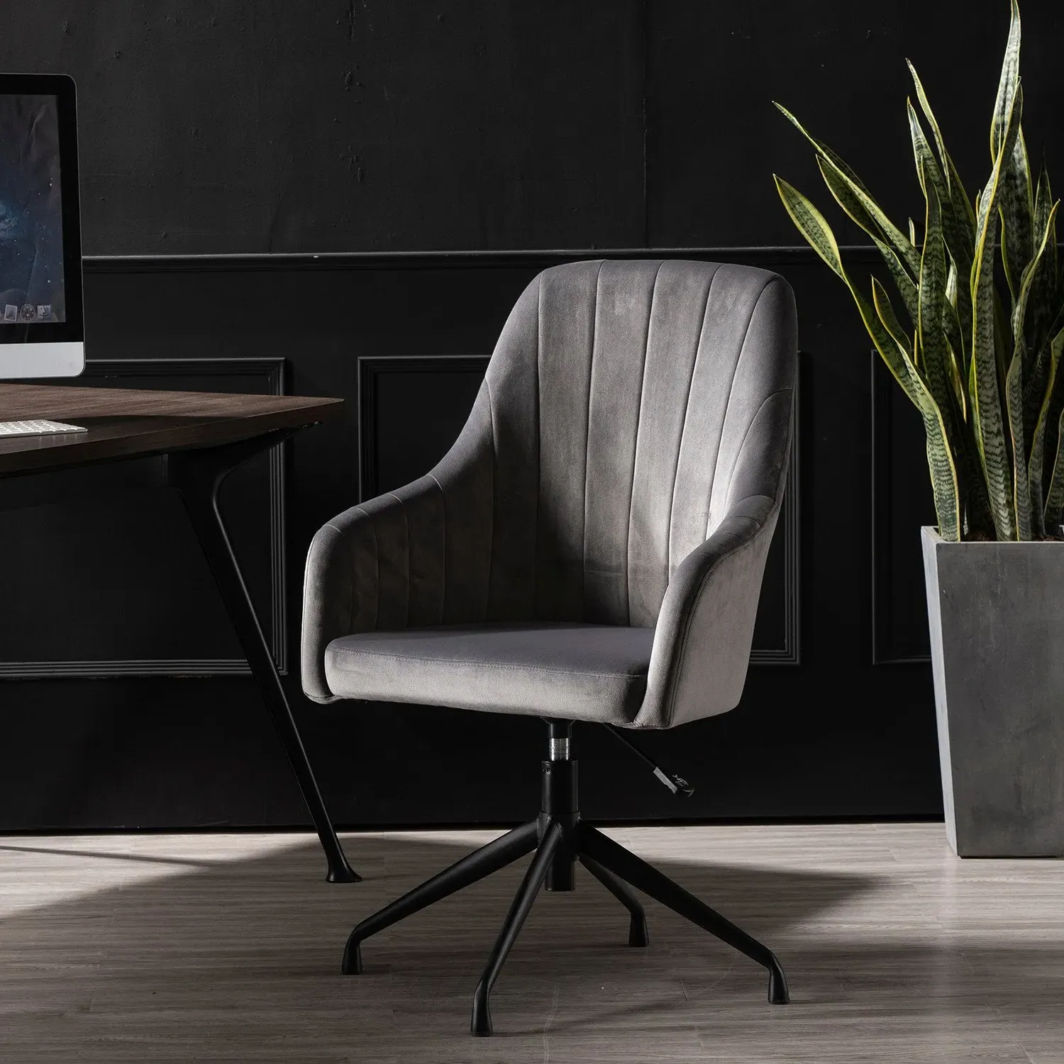 Alexis Velvet Chair with Gas Lift - Grey