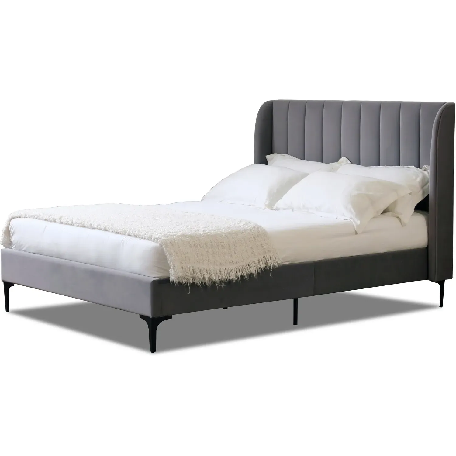 Alice King Size Bed Frame - Grey, Fabric