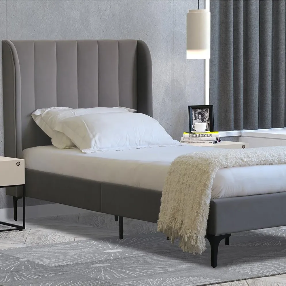 Alice King Size Bed Frame - Grey, Fabric