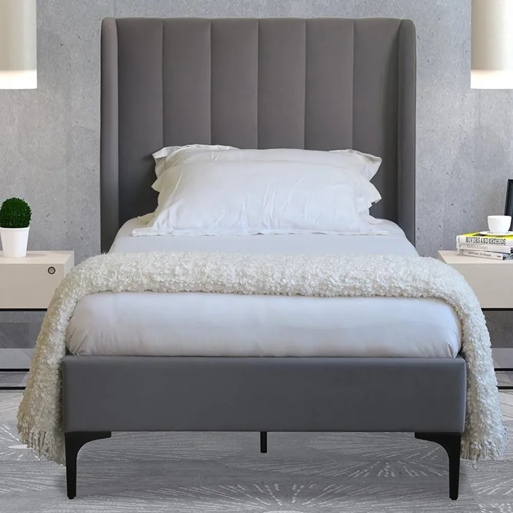 Alice King Size Bed Frame - Grey, Fabric
