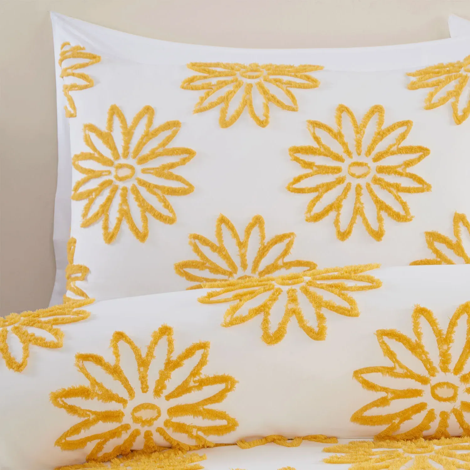 Alyssa King Size Tufted Duvet Set - Ochre and White