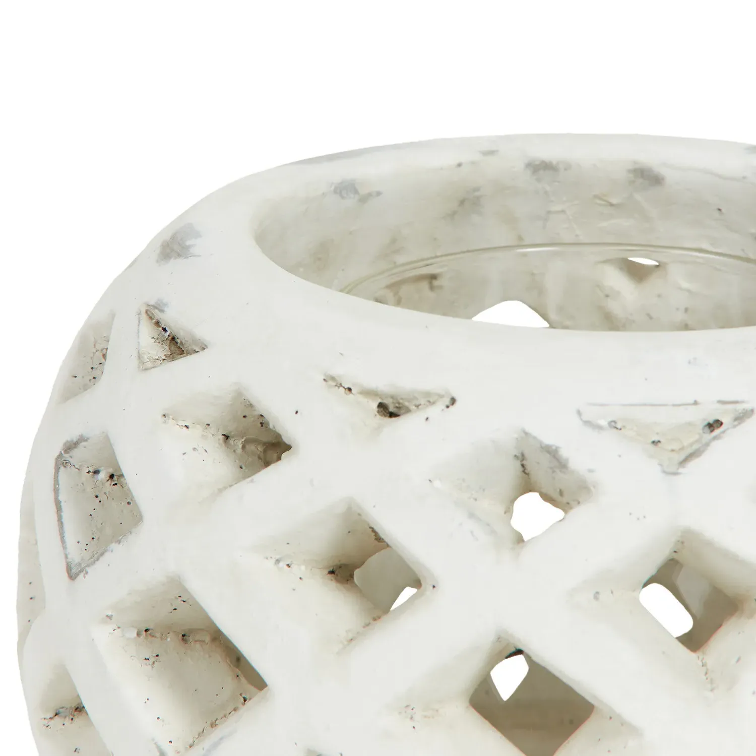Amara Lattice Hurricane Lantern - White, Cement