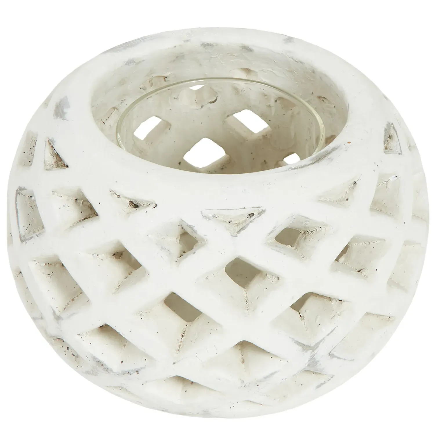 Amara Lattice Hurricane Lantern - White, Cement