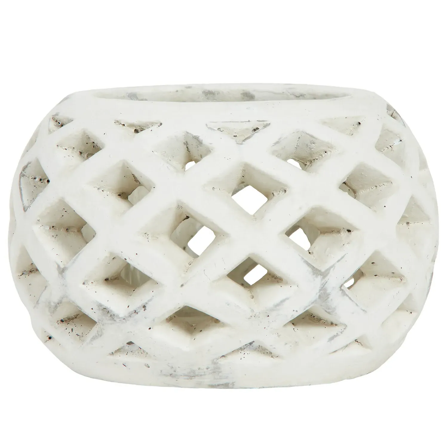Amara Lattice Hurricane Lantern - White, Cement
