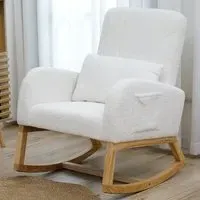 Amara Rocking Chair - White, Teddy Velvet