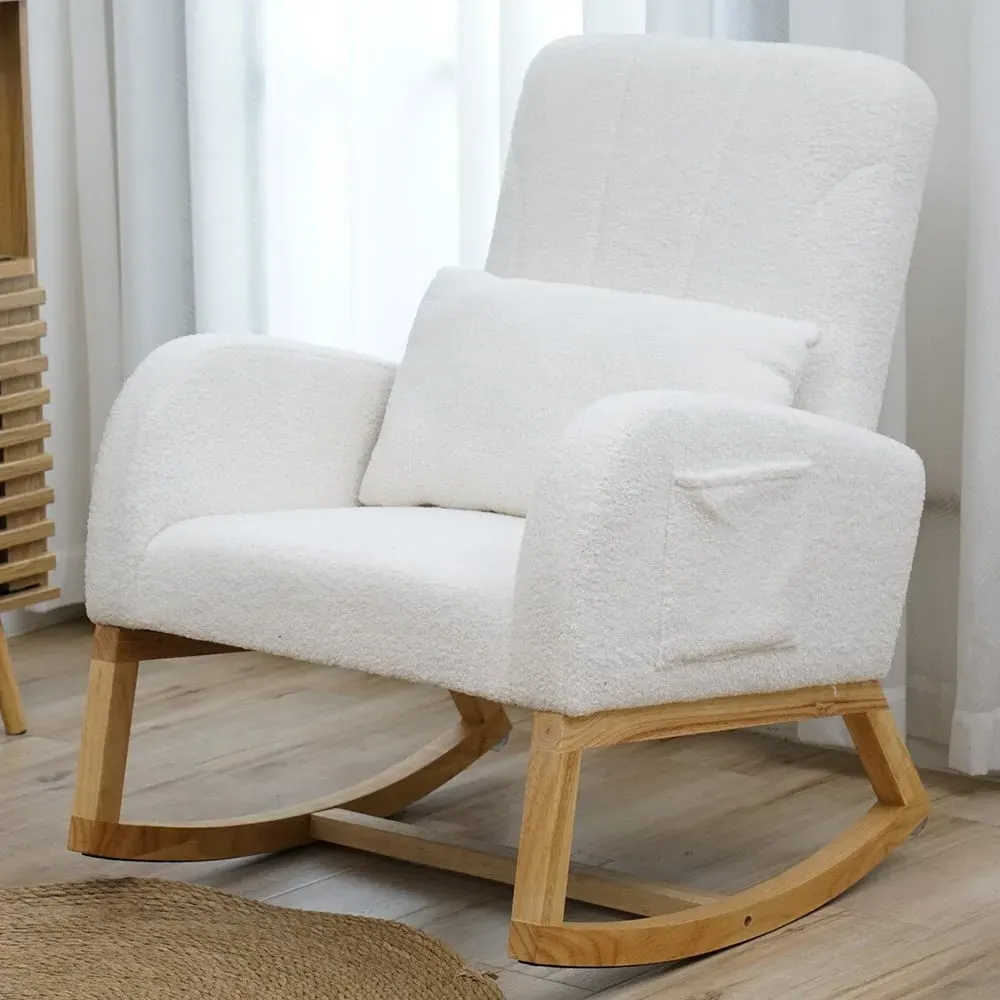 Amara Rocking Chair - White, Teddy Velvet