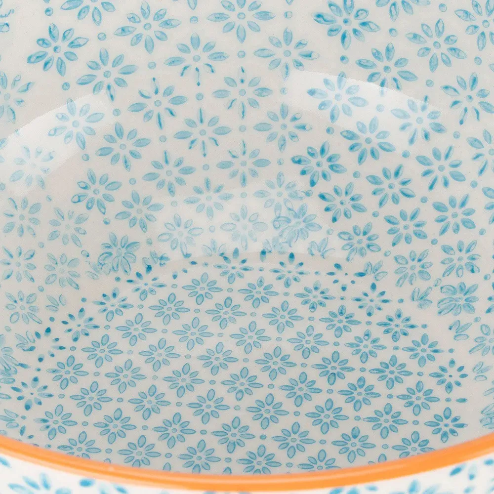 Amari Large Bowl - Light Blue & Orange, Stoneware