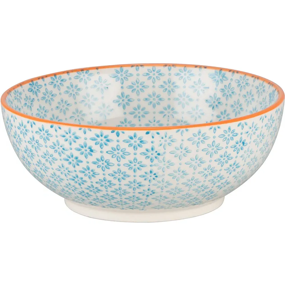 Amari Large Bowl - Light Blue & Orange, Stoneware