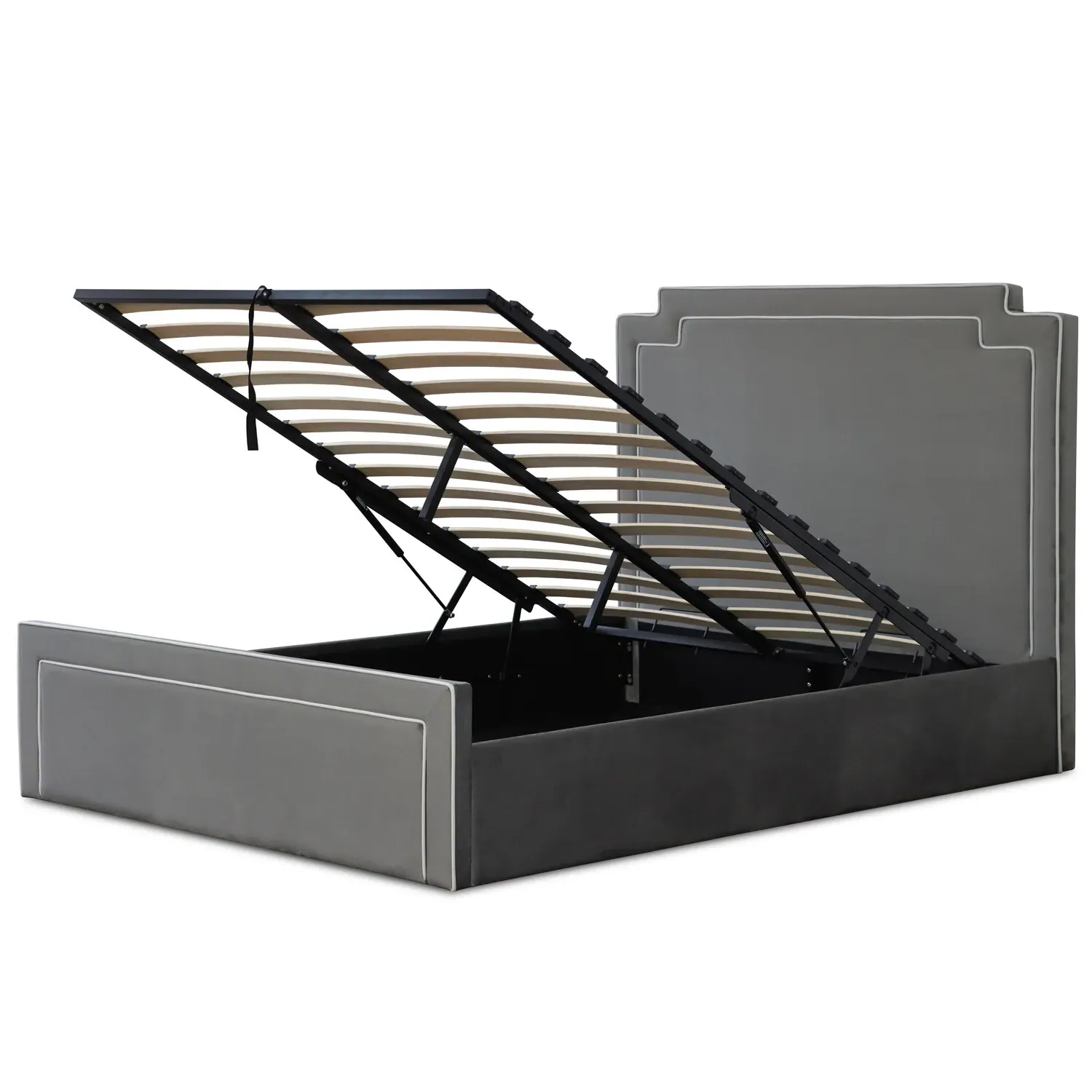 Amelia Double Ottoman Bed with Storage - Grey, Velvet