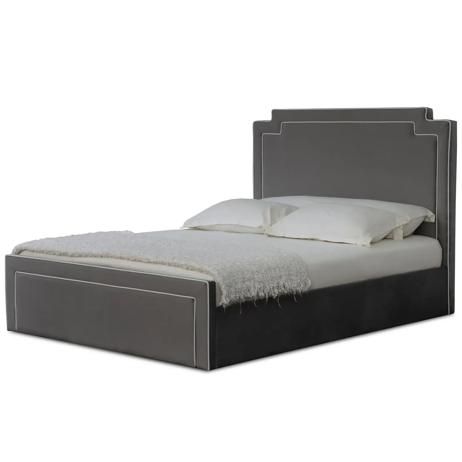 Amelia Double Ottoman Bed with Storage - Grey, Velvet