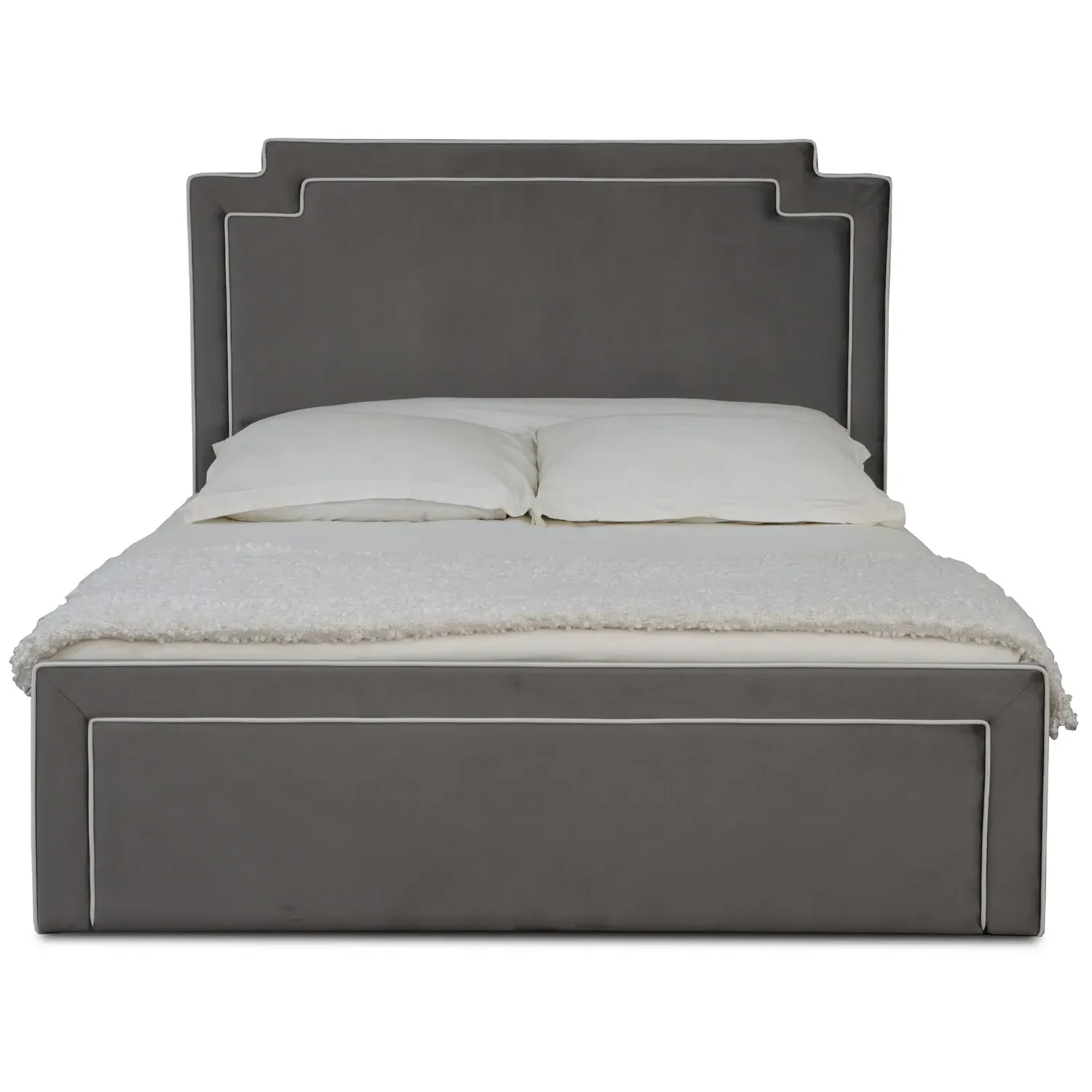 Amelia King Size Ottoman Bed with Storage - Grey, Velvet