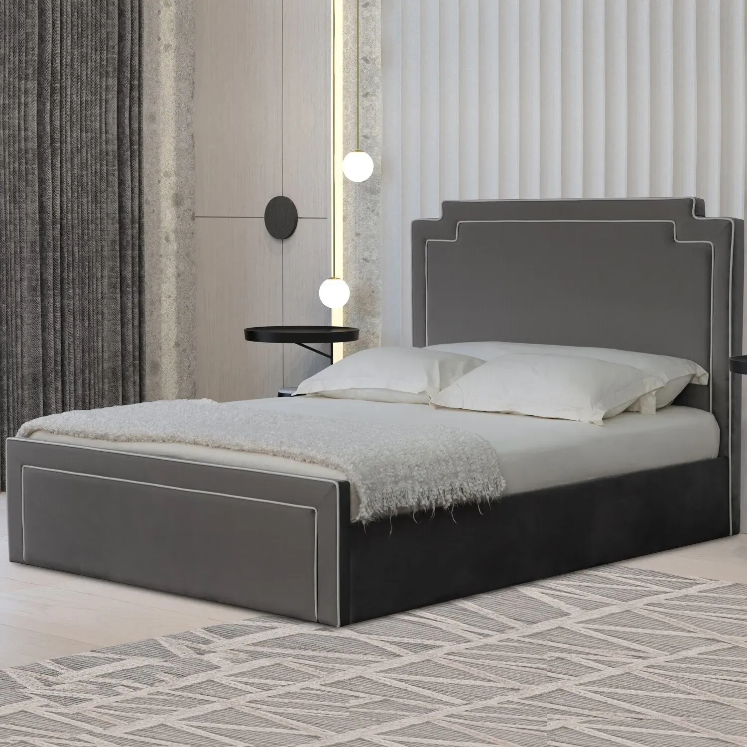 Amelia King Size Ottoman Bed with Storage - Grey, Velvet image
