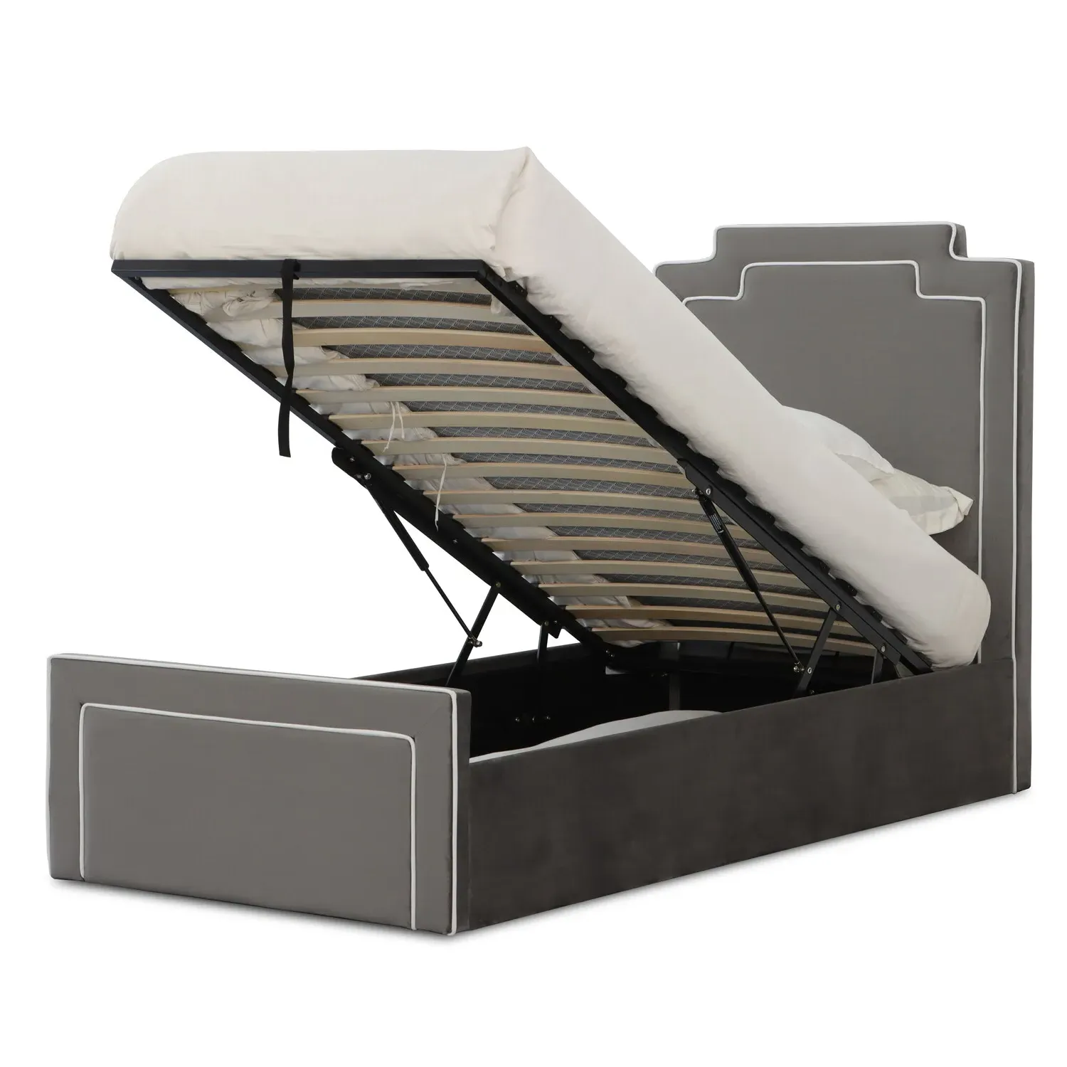 Amelia Single Ottoman Bed with Storage - Grey, Velvet