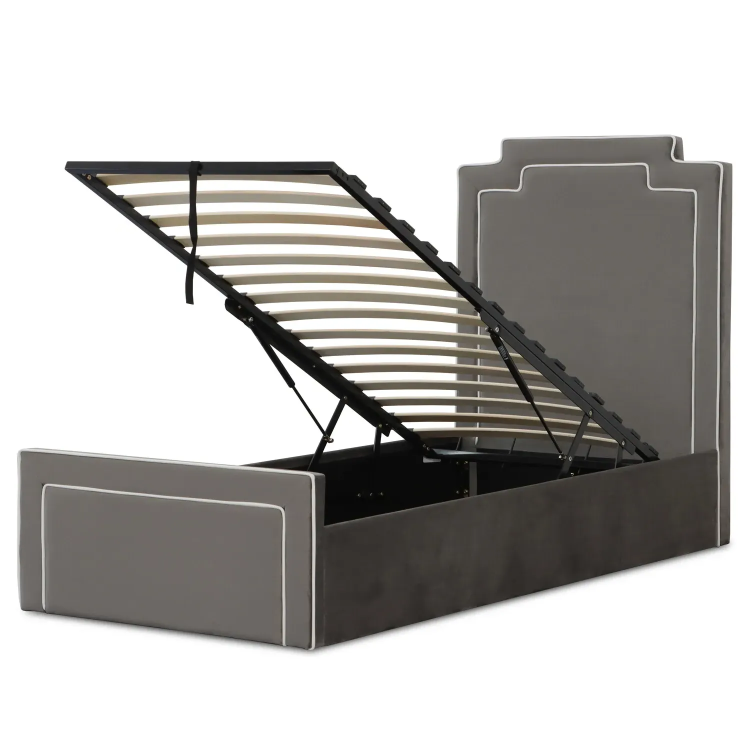 Amelia Single Ottoman Bed with Storage - Grey, Velvet