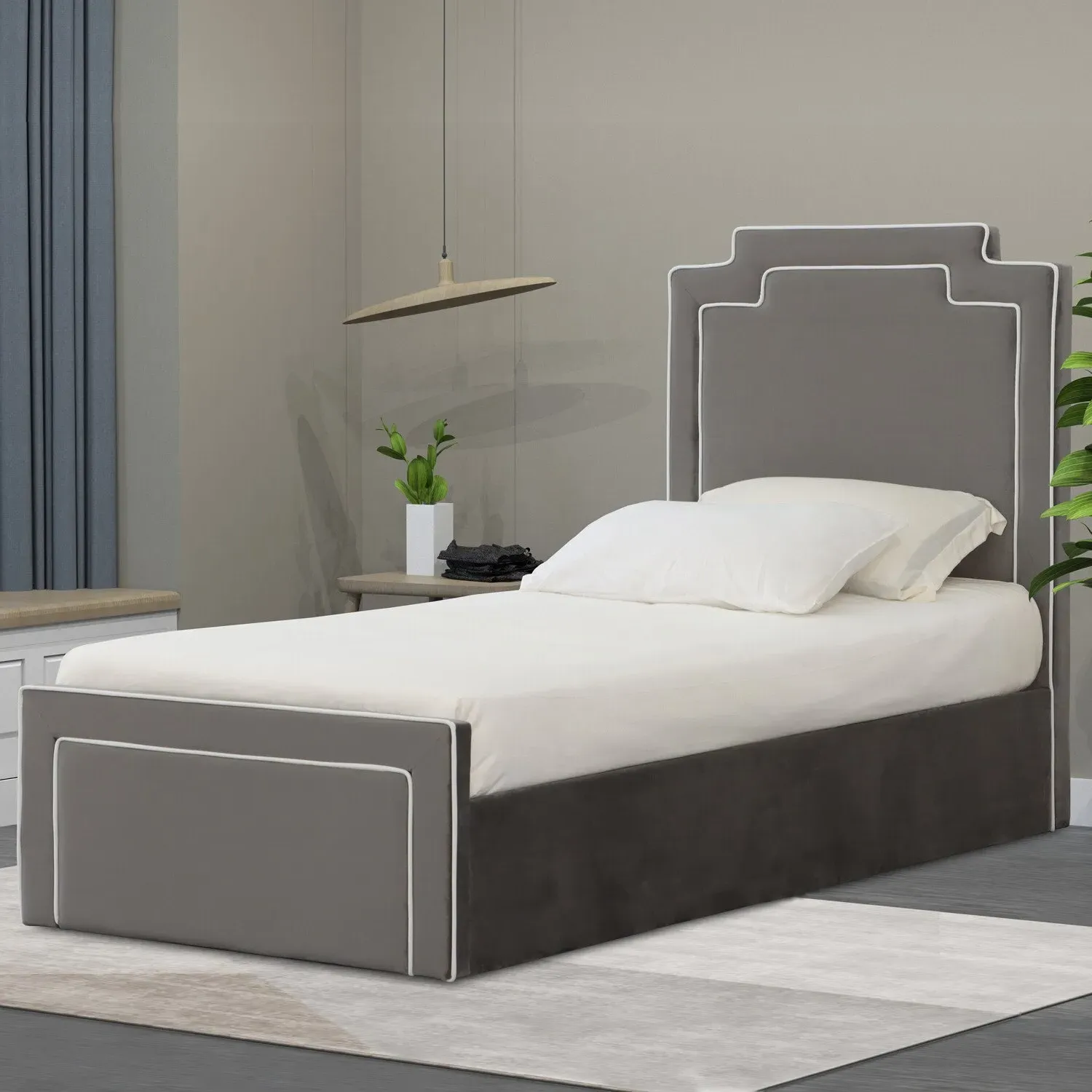 Amelia Single Ottoman Bed with Storage - Grey, Velvet image