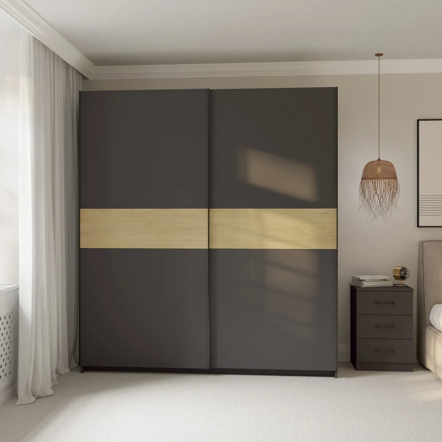 Andora Large Sliding Wardrobe - Anthracite, Cream